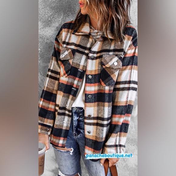 Private Label Tops - NWT! The Perfect Geometric Plaid Plaid Pocketed Shacket! Sooo cute! 🤩